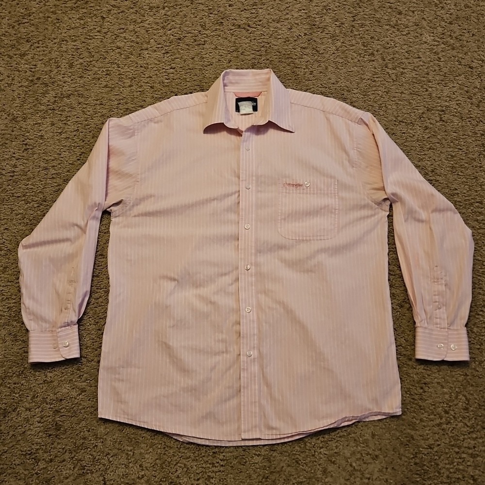 Wrangler Breast Cancer‎ Shirt Mens Large Pink Striped Western Rodeo